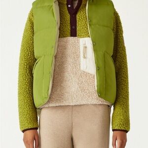 Green Puffer Vest with Cream Sherpa Jacket